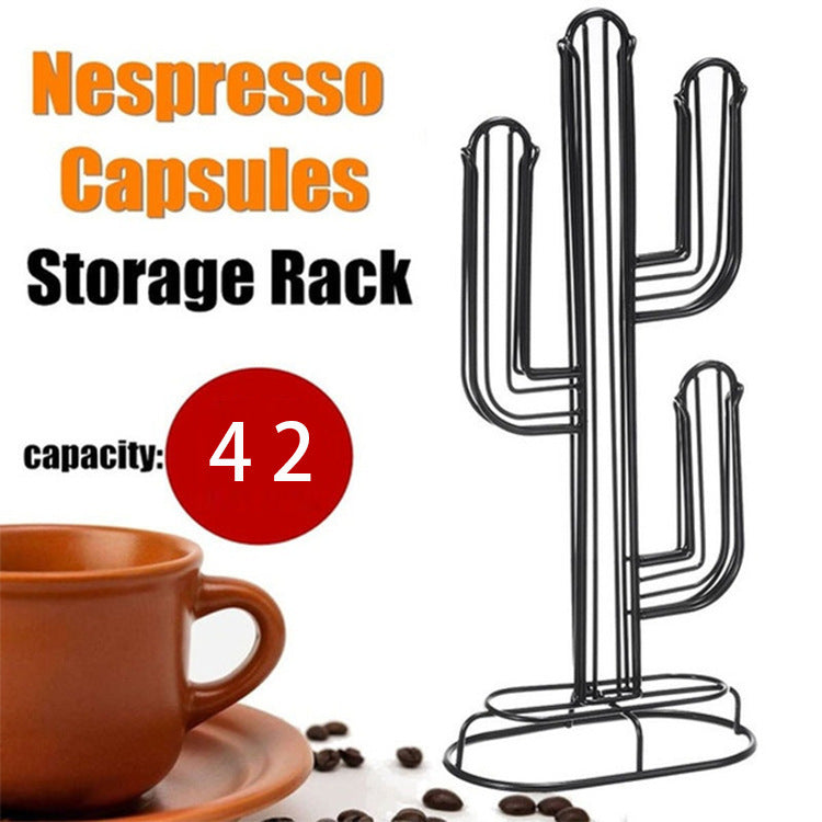 Coffee Capsule Rack Iron Wire Black Cactus Coffee Capsule Storage Display Rack - DOGNORGAL