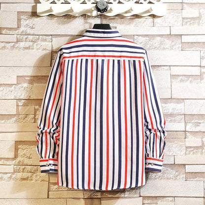 Long Sleeve Plus Size Korean Style Vertical Striped Shirt