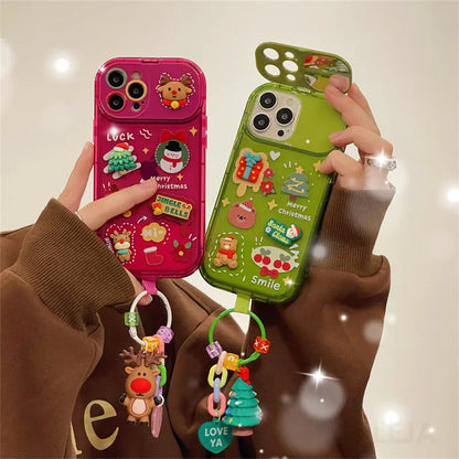 Xmas Santa Claus Cute Elk Hat Pendant Flip Christmas Phone Case For I Phone 15 14 13 12 11 Pro Max Pro Silicone Protection Cover - DOGNORGAL