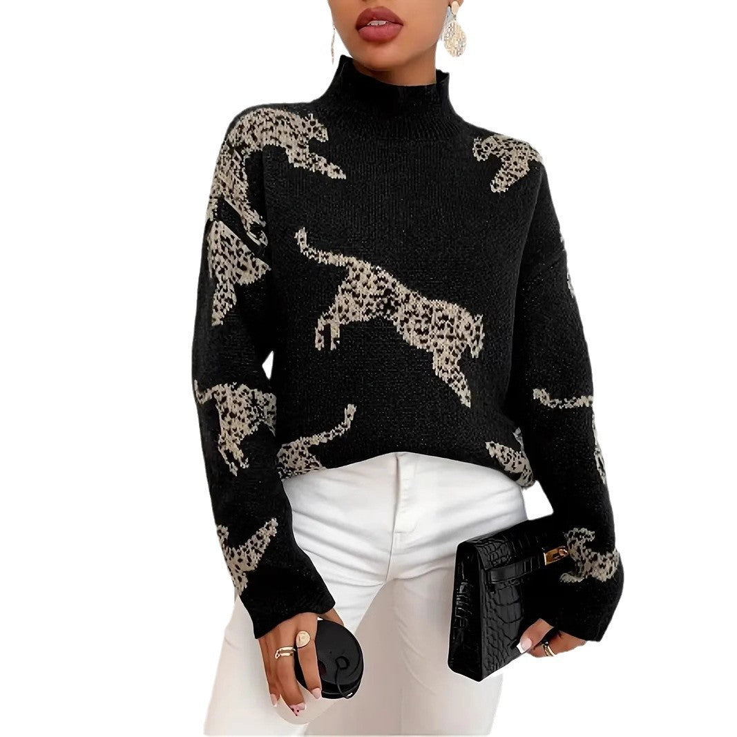 Elegant Jacquard Contrast Color Knitwear Top - DOGNORGAL