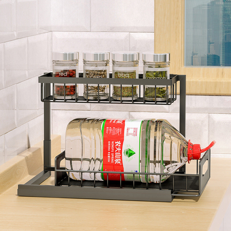 Kitchen Under Sink Pull-out Spice Storage Tiered Rack - DOGNORGAL