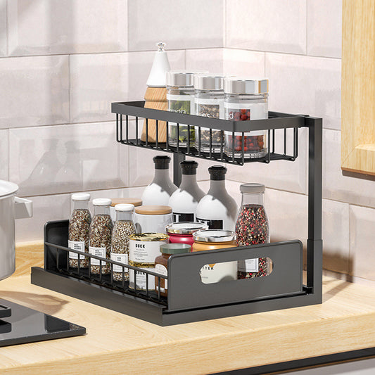 Kitchen Under Sink Pull-out Spice Storage Tiered Rack - DOGNORGAL