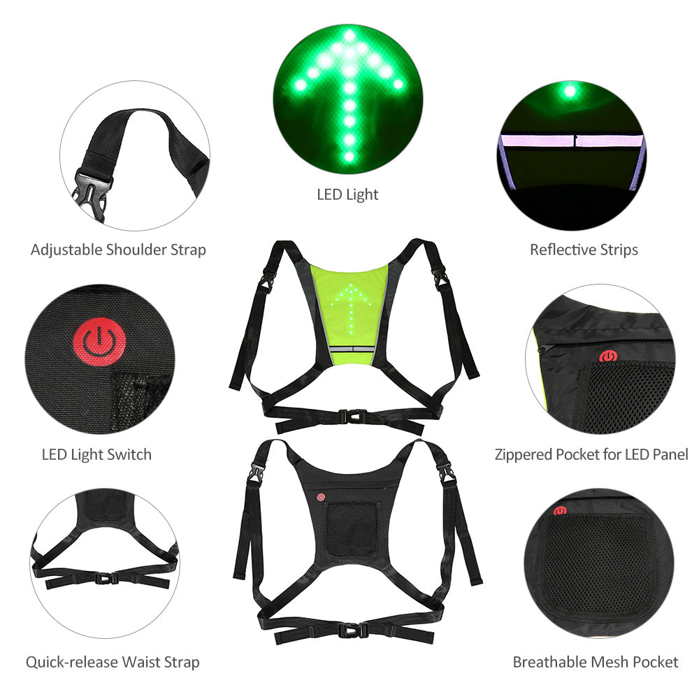 USB Rechargeable Reflective Vest Backpack with LED Turn Signal Light Remote Control Outdoor Sport Safety Bag Gear for Cycling - DOGNORGAL