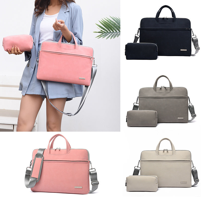 PU Leather Women Laptop Bag Notebook Carrying Case Briefcase For Macbook Air 13.3 14 15.6 Inch Men Handbags Shoulder Mouse Bag - DOGNORGAL