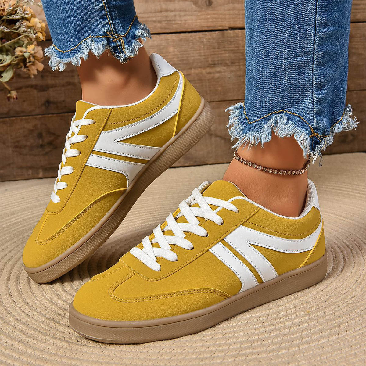 Lace-up Round Toe Flats Shoes Fashion Sports Slip On Casual Shoes For Women - DOGNORGAL