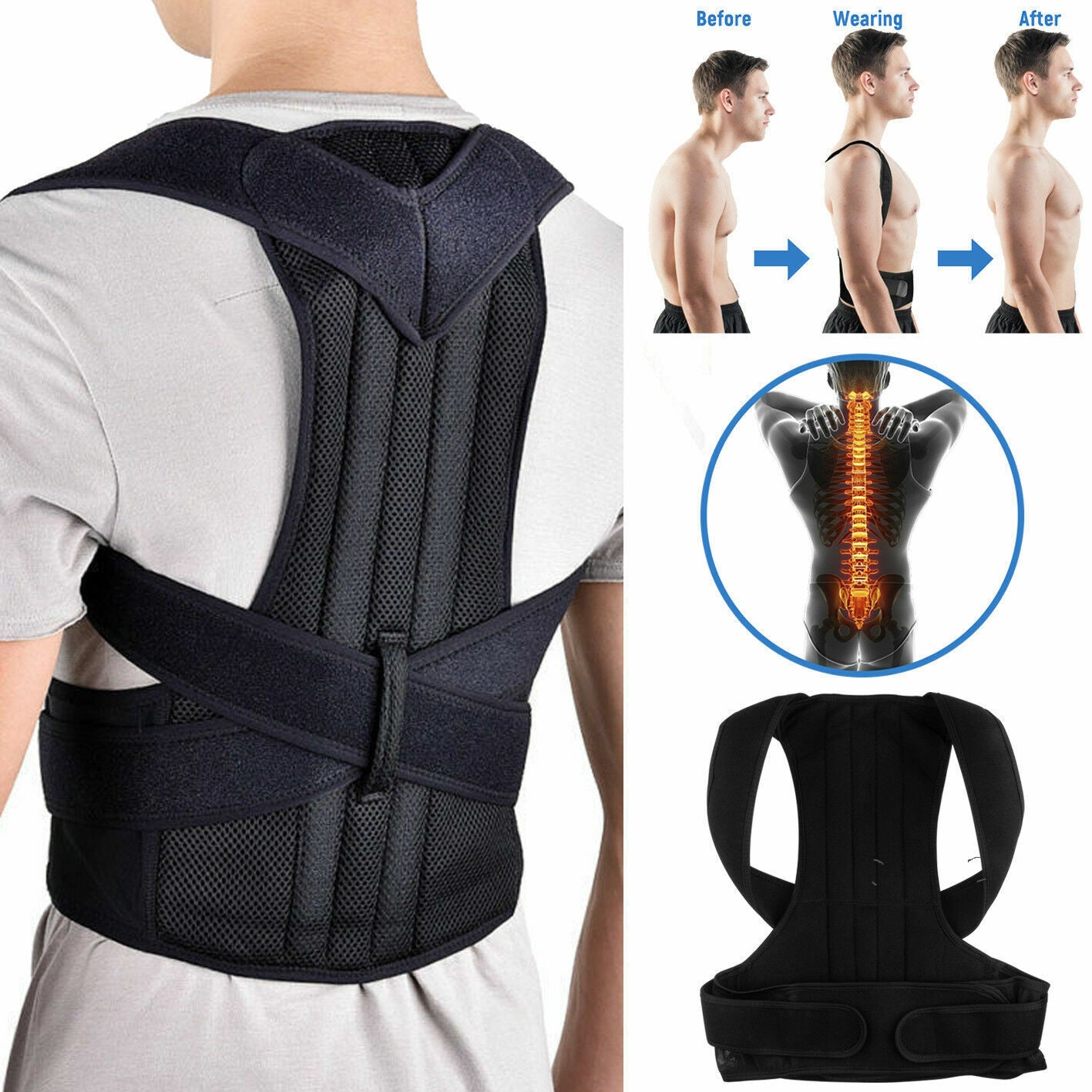 Adjustable Posture Corrector Back Brace Men Women Lumbar Shoulder Support Belt - DOGNORGAL