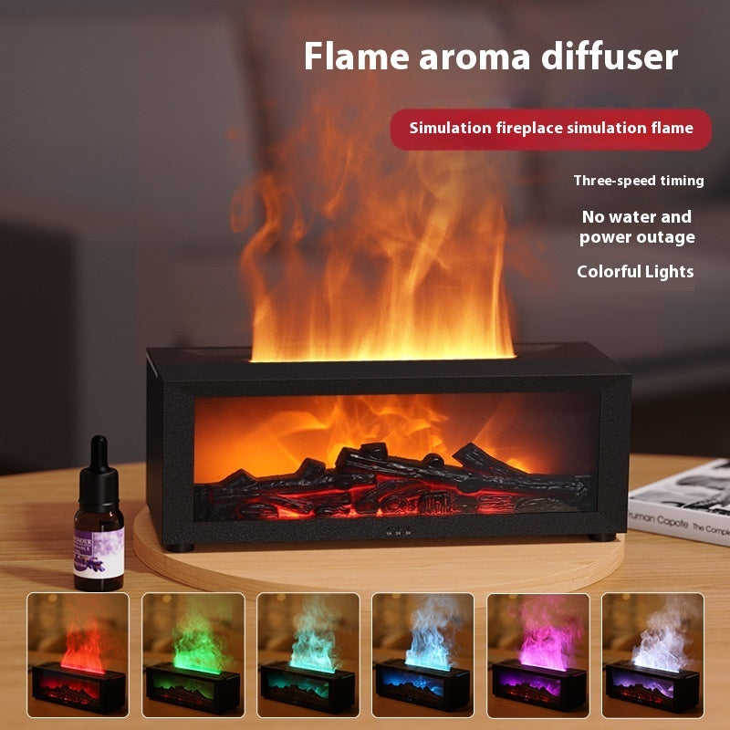 New Flame Aromatherapy Machine Colorful Essential Oil Diffuser Home Large Fog Volume Flame Humidifier 3D Flame Fireplace Machine - DOGNORGAL