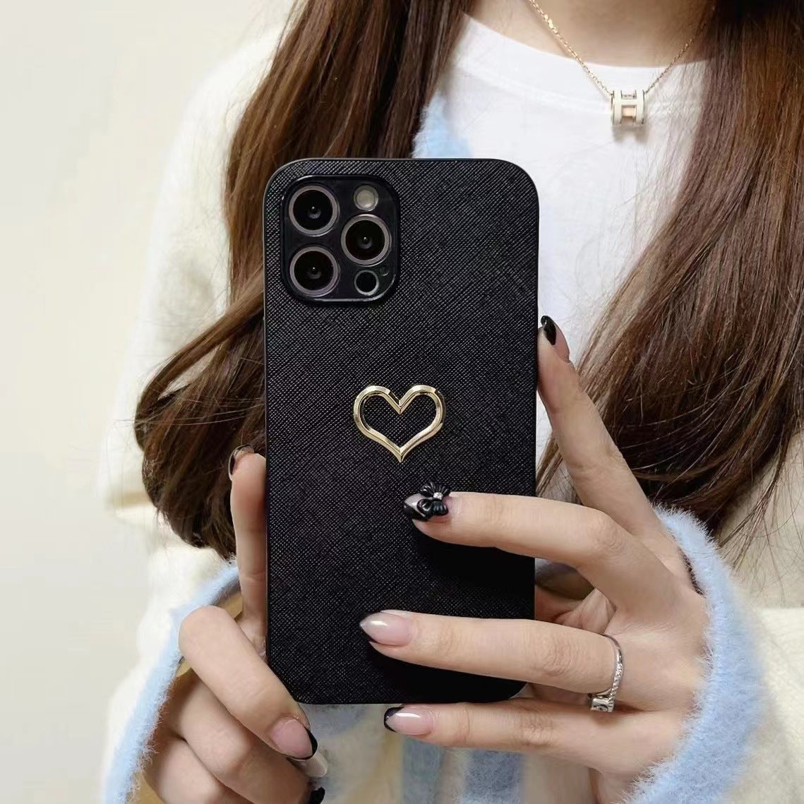 Simple Bronzing Heart Leather Phone Case - DOGNORGAL