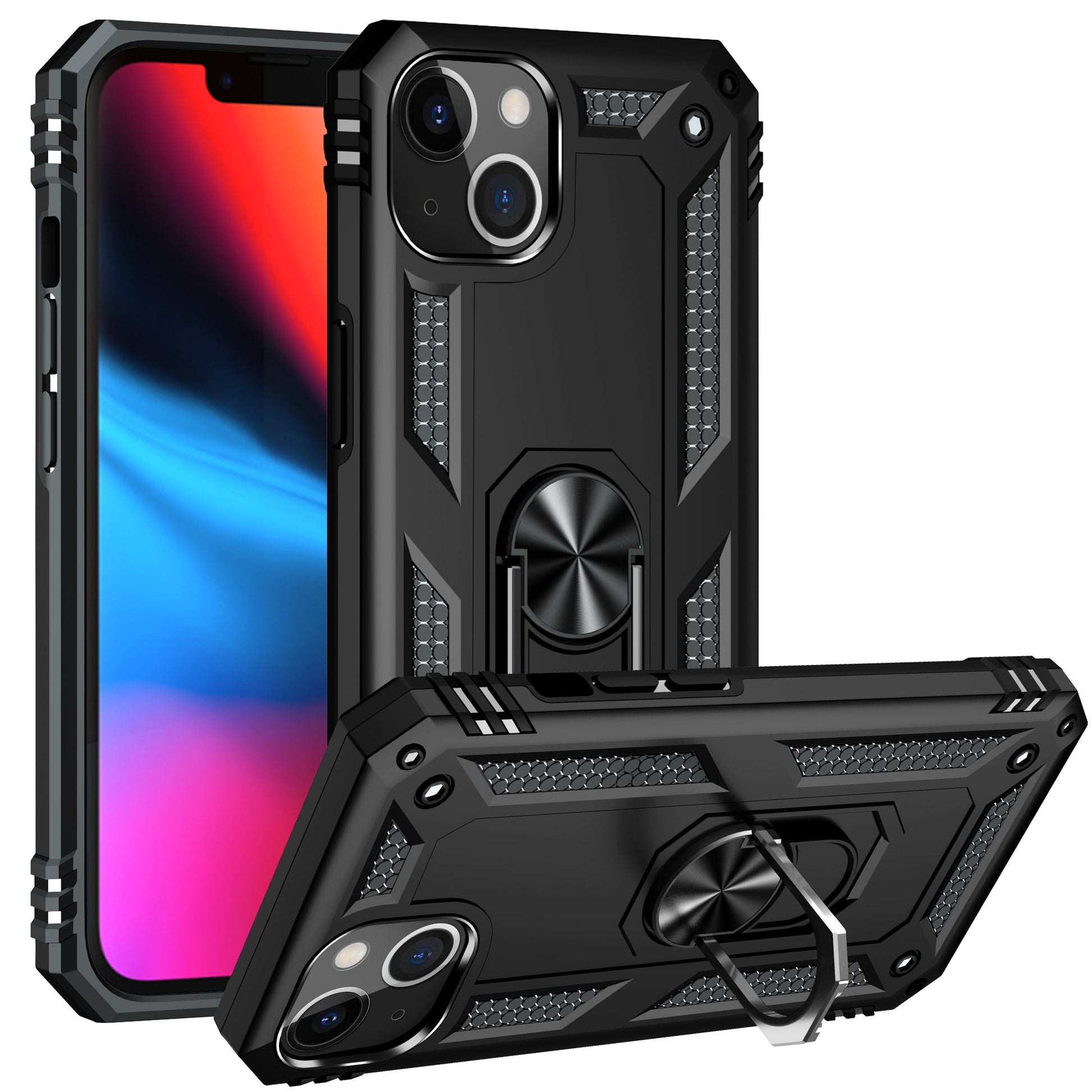 iPhone 13  Case With Kickstand, Heavy Duty Military Grade Protection Phone Case, Built-In 360° Rotate Ring Stand, Shockp - DOGNORGAL