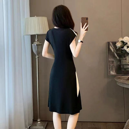 Temperament Waist-controlled Slimming Black And White Stitching Casual Dress - DOGNORGAL