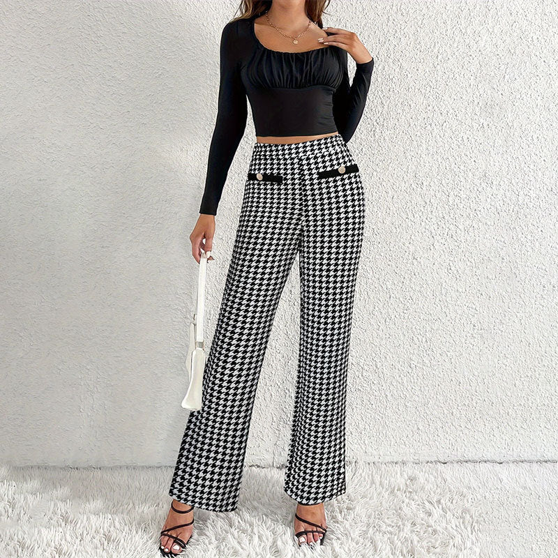 Faux Pocket Fastener Decoration Straight Wide Leg Pants Trousers - DOGNORGAL