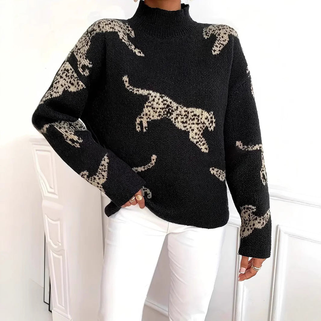 Elegant Jacquard Contrast Color Knitwear Top - DOGNORGAL