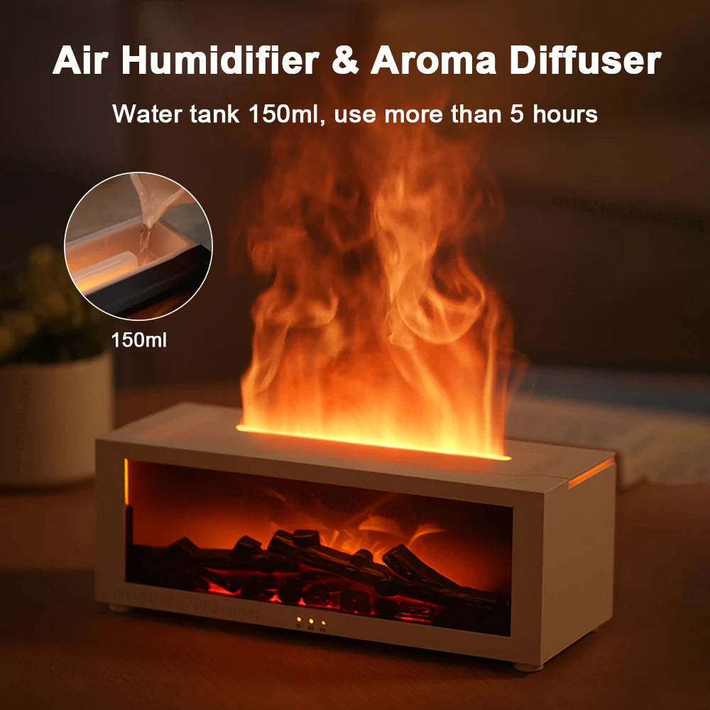 New Flame Aromatherapy Machine Colorful Essential Oil Diffuser Home Large Fog Volume Flame Humidifier 3D Flame Fireplace Machine - DOGNORGAL