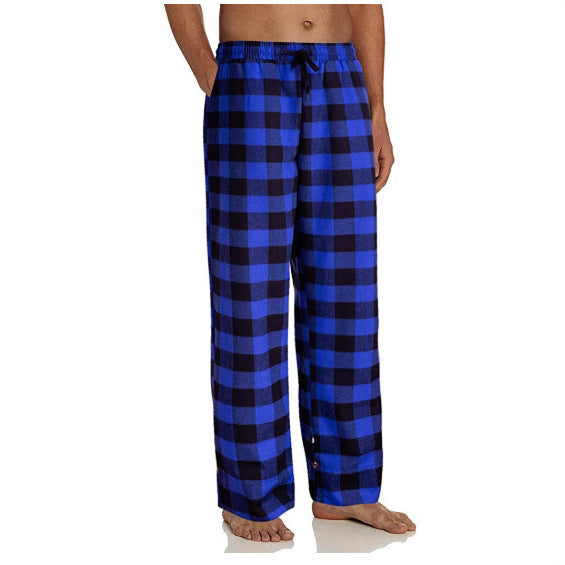 European And American Men's Plaid Drawstring Elastic Casual Trousers