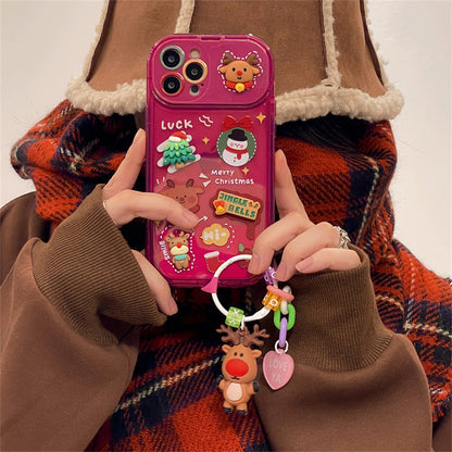 Xmas Santa Claus Cute Elk Hat Pendant Flip Christmas Phone Case For I Phone 15 14 13 12 11 Pro Max Pro Silicone Protection Cover - DOGNORGAL