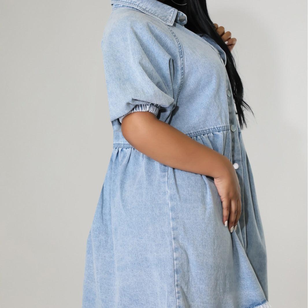 Women's Casual Cardigan Lapel Shirt Denim Dress - DOGNORGAL