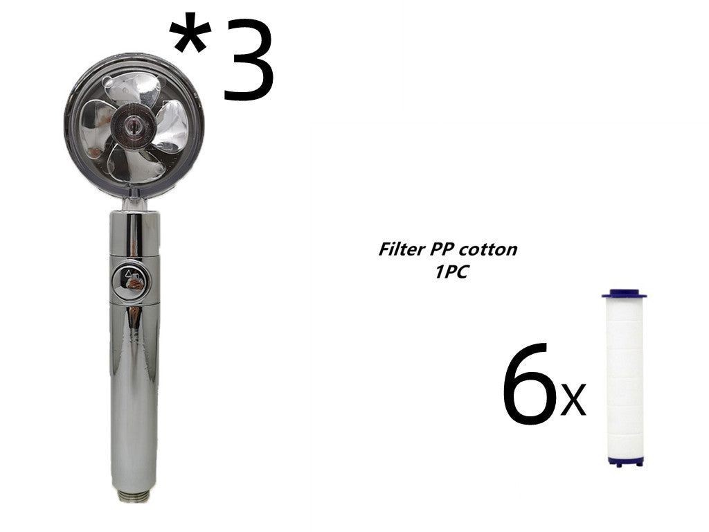 Propeller Driven Shower Head With Stop Button And Cotton Filter Turbocharged High Pressure Handheld Shower Nozzle - DOGNORGAL