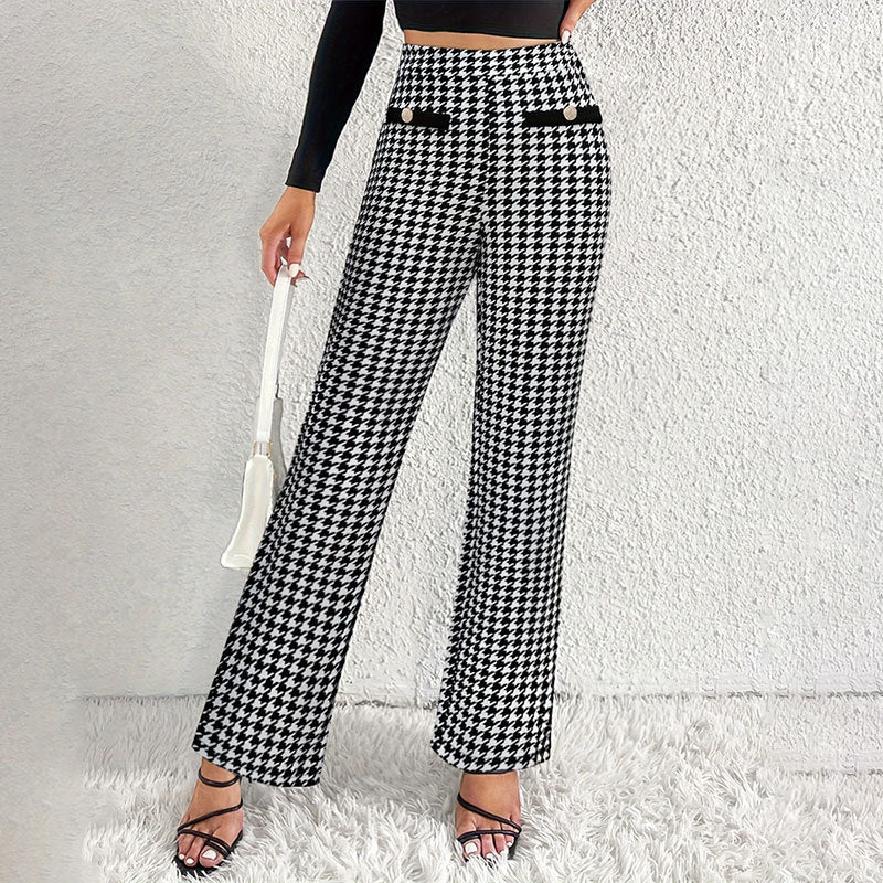 Faux Pocket Fastener Decoration Straight Wide Leg Pants Trousers - DOGNORGAL