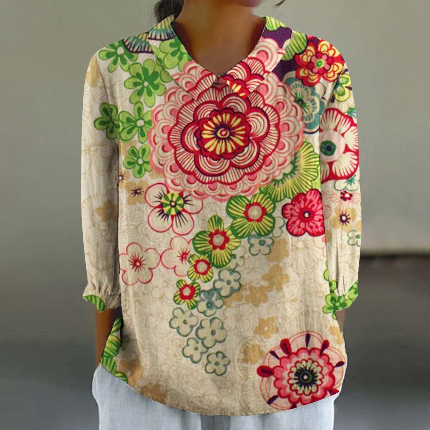 Creative Retro Chinese Style Floral Print Shirt