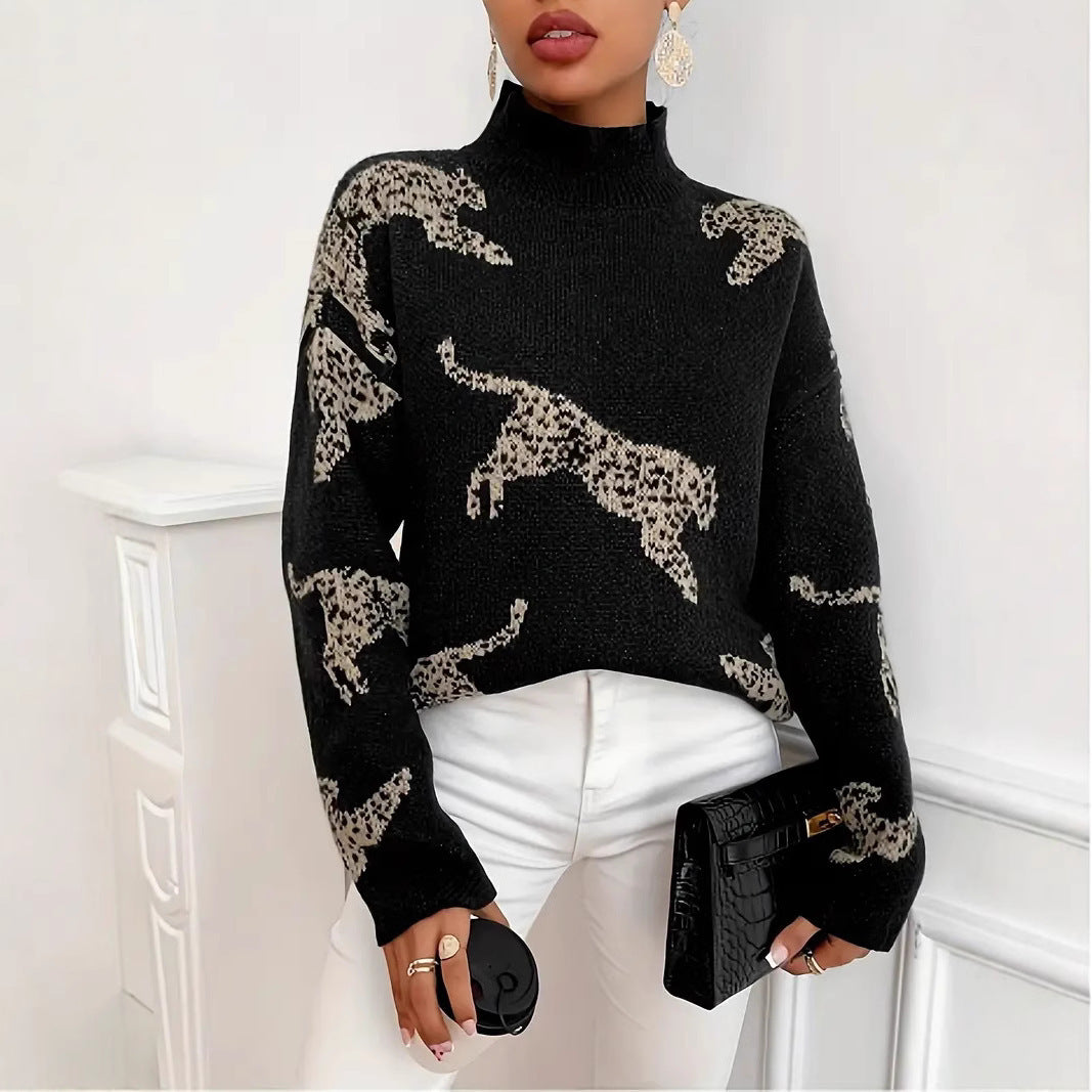 Elegant Jacquard Contrast Color Knitwear Top - DOGNORGAL