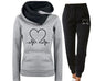 Love Heart Printed Sports Suit Hooded Sweatshirt Top And Drawstring Pants Fashion Casual Clothing For Women - DOGNORGAL