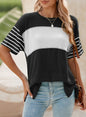 Pullover Crew Neck Casual Striped Contrast Color Short Sleeve T-shirt