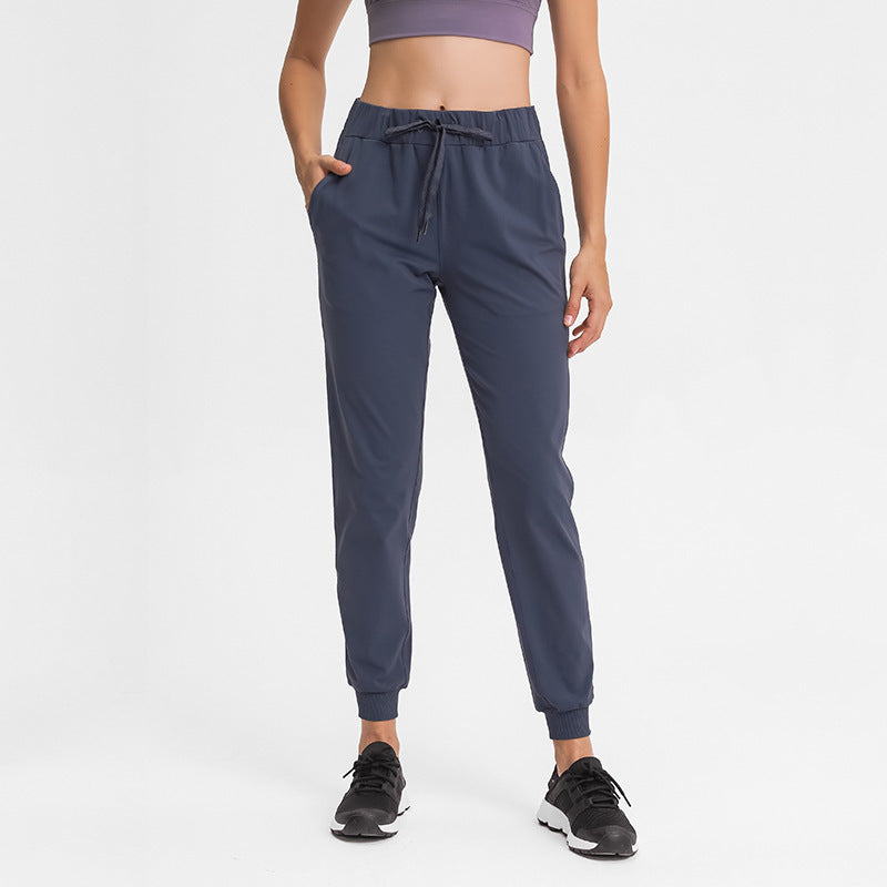 Simple Straight Sports And Leisure Elastic Ankle-tied Cropped Pants - DOGNORGAL