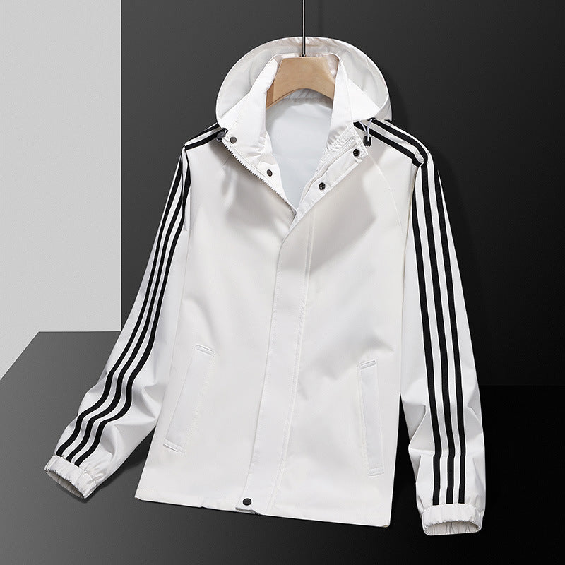 Casual Jacket All-matching And Handsome Striped Sports Detachable Hat Top