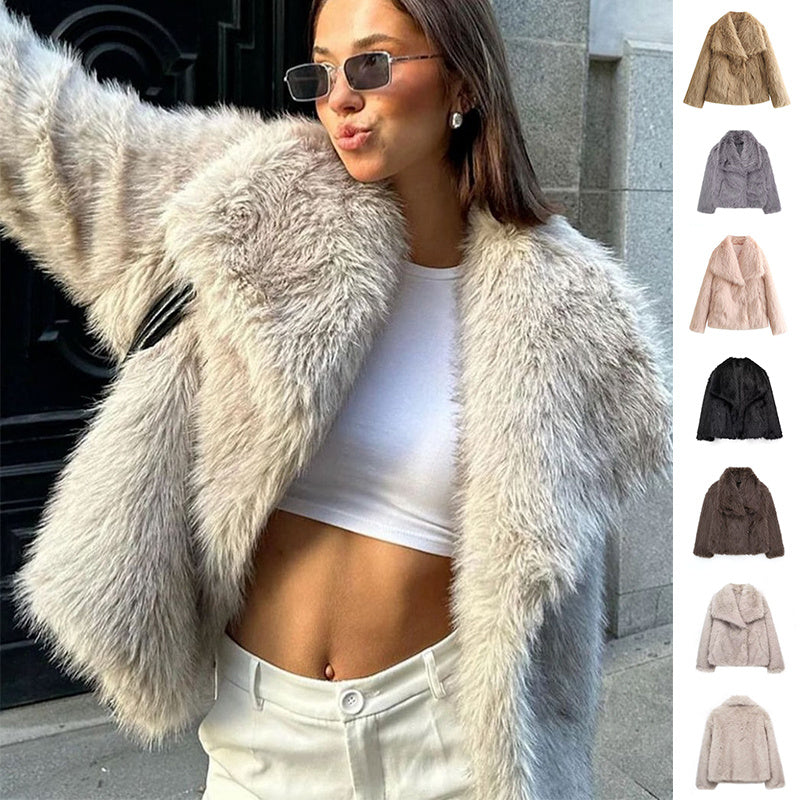 Winter Plush Coat Fashion Thicken Lapel Outwear Casual Long Sleeve Tops Womens Clothing - DOGNORGAL