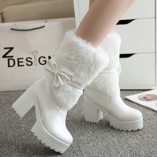 Women's Thick Heel Snow Sweet Bow Boots