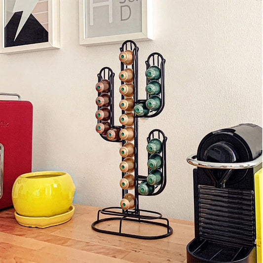 Coffee Capsule Rack Iron Wire Black Cactus Coffee Capsule Storage Display Rack - DOGNORGAL