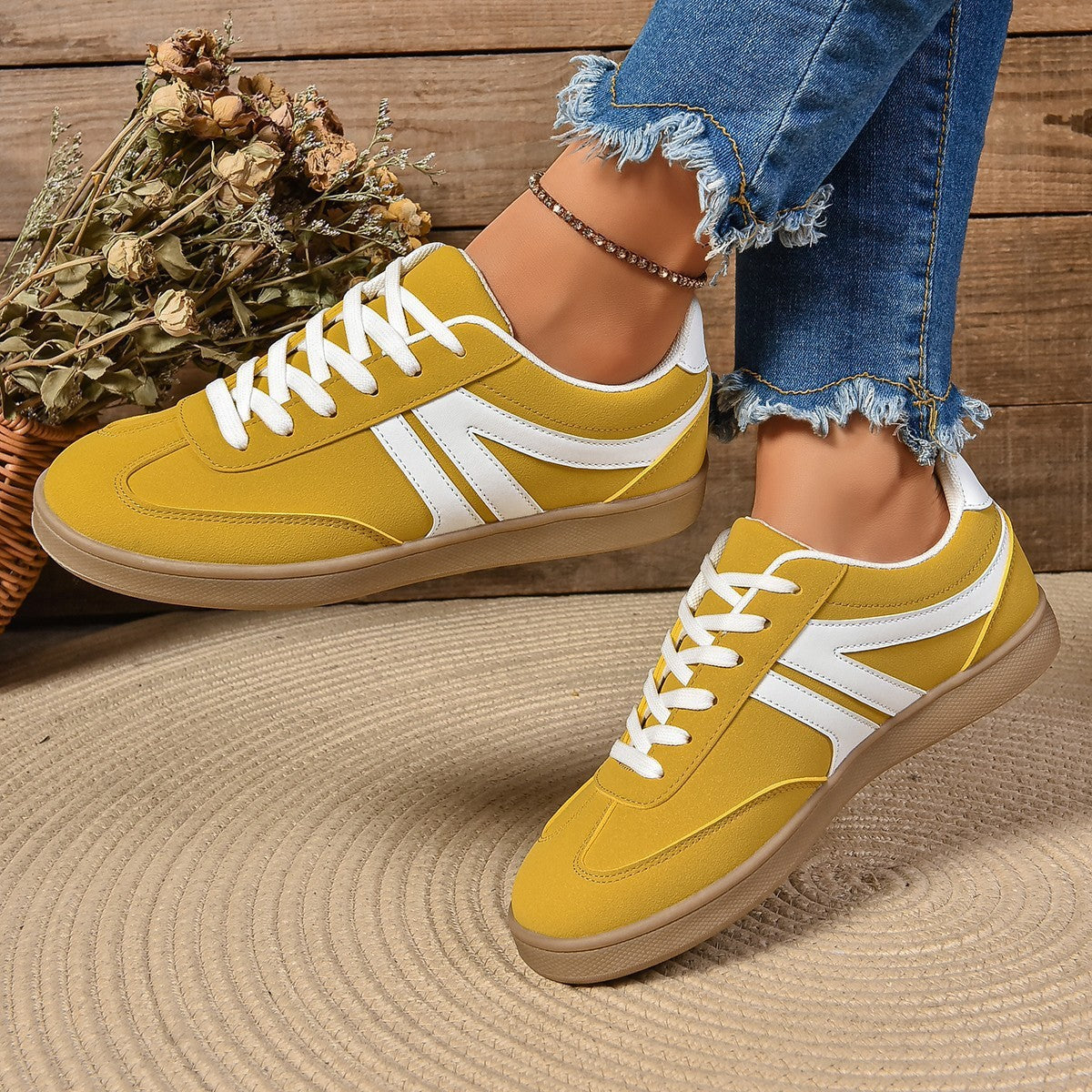 Lace-up Round Toe Flats Shoes Fashion Sports Slip On Casual Shoes For Women - DOGNORGAL