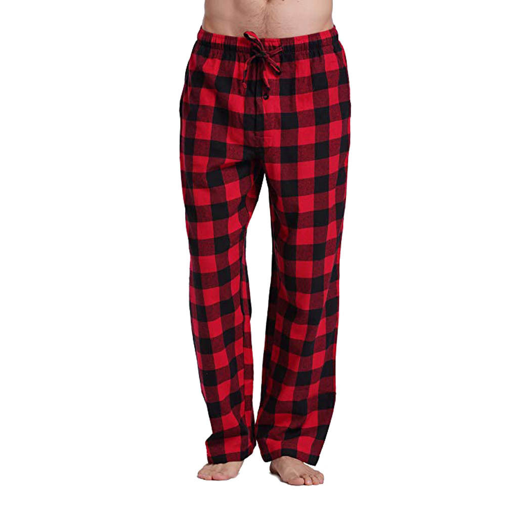 European And American Men's Plaid Drawstring Elastic Casual Trousers