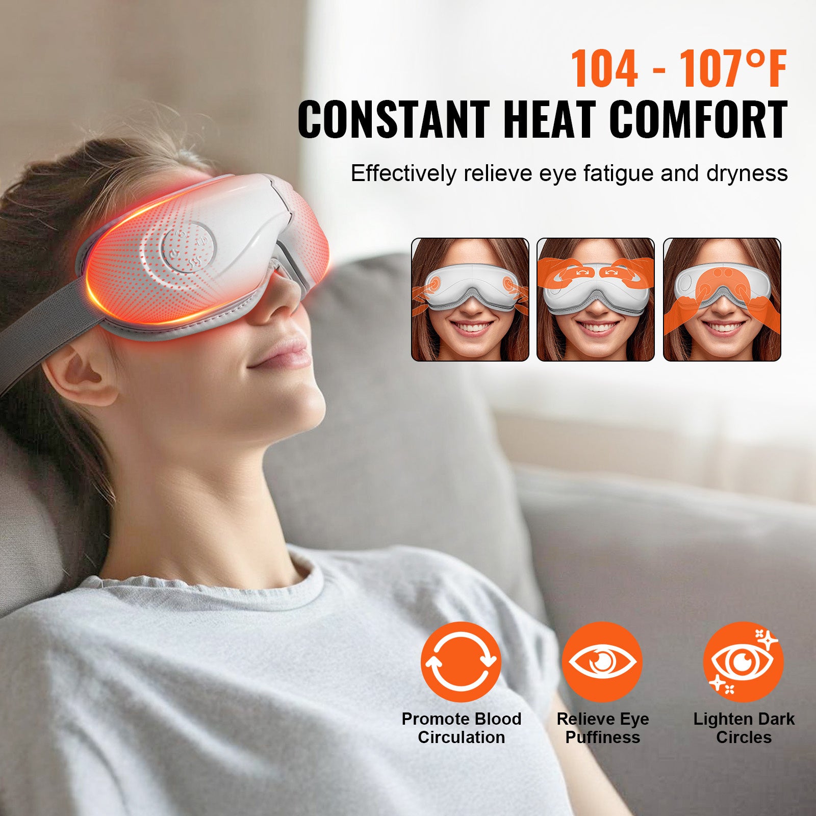 VEVOR Heated Eye Massager Eye Care Device 5 Modes Bluetooth Music 180 Foldable - DOGNORGAL