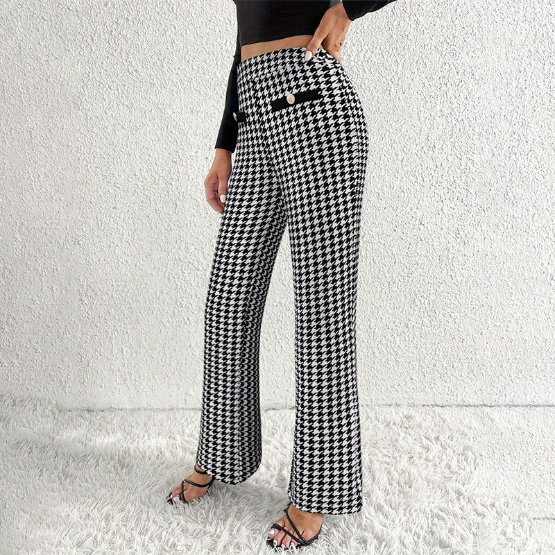 Faux Pocket Fastener Decoration Straight Wide Leg Pants Trousers - DOGNORGAL