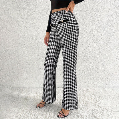 Faux Pocket Fastener Decoration Straight Wide Leg Pants Trousers - DOGNORGAL