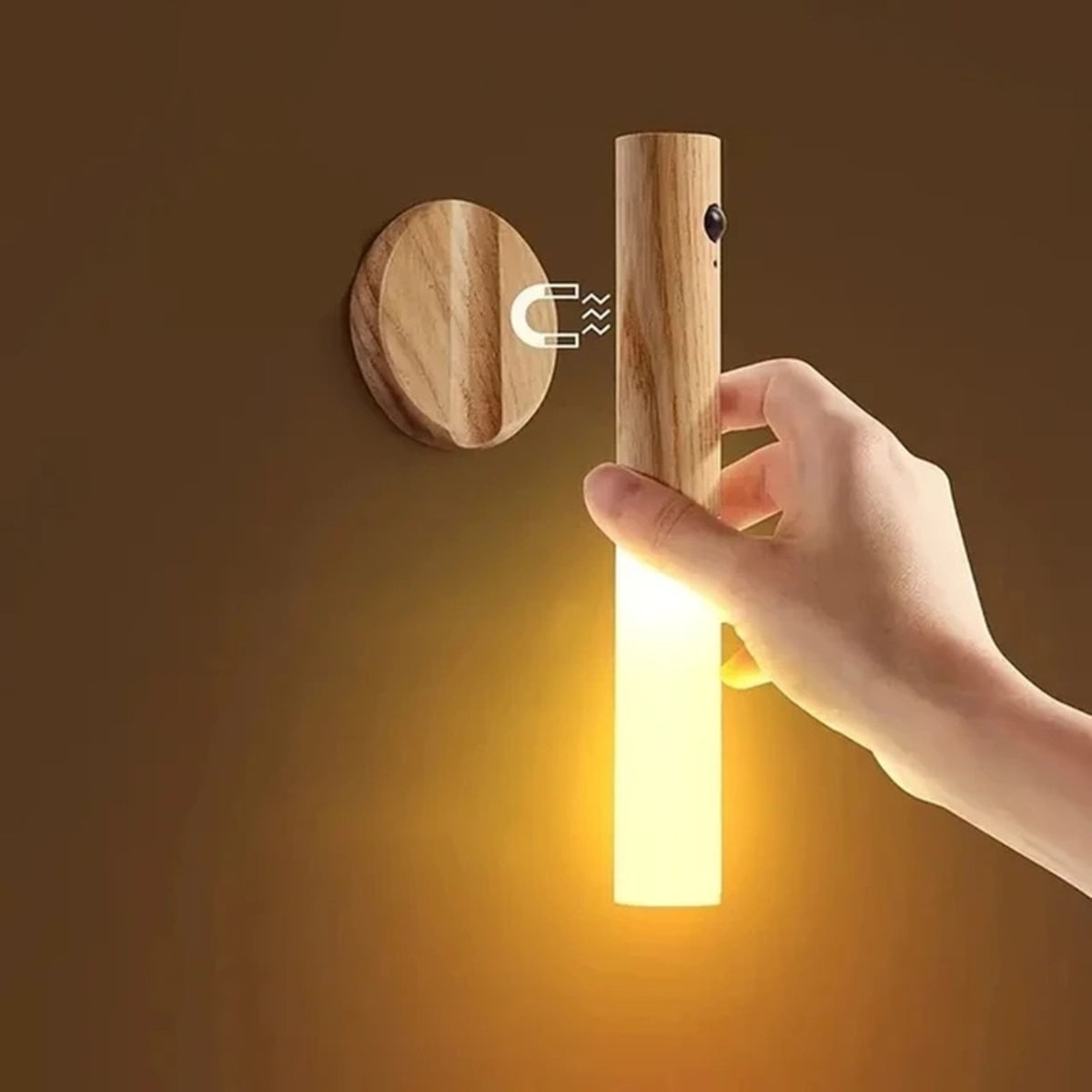 Motion Sensor Night Light, Rechargeable Body Sensor Night Light Indoor, Magnetic Wooden LED Wall Sconce For Bedroom Corridor Staircase Cabinet Intelligent Human Body Induction Night Light - DOGNORGAL