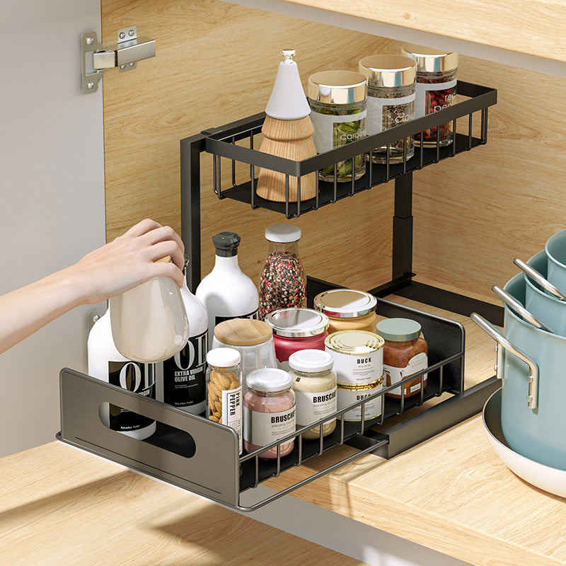 Kitchen Under Sink Pull-out Spice Storage Tiered Rack - DOGNORGAL