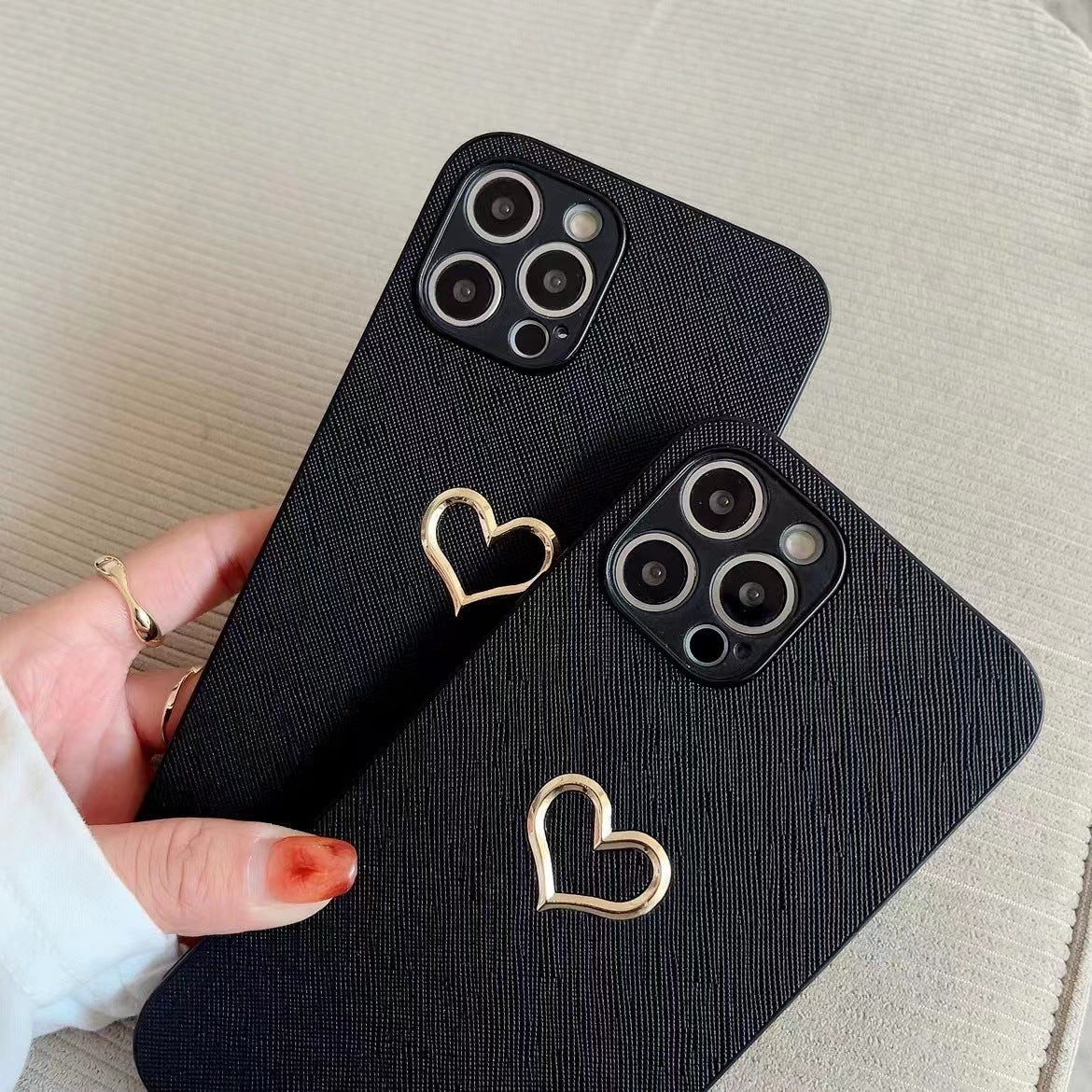 Simple Bronzing Heart Leather Phone Case - DOGNORGAL