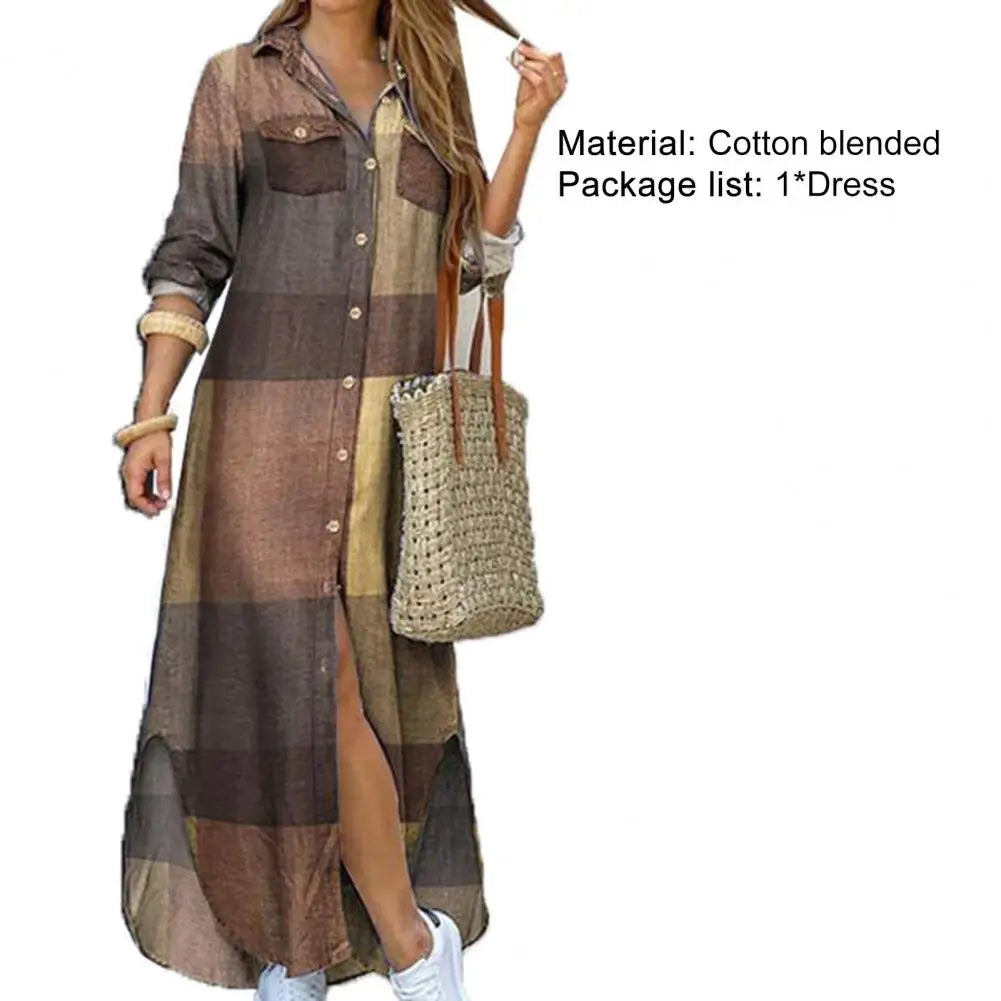 Fashion Women Long Sleeve Shirt Dress Single-breasted Printed Loose Maxi Shirt Dress for Party Long Dress Vestidos Summer Autumn