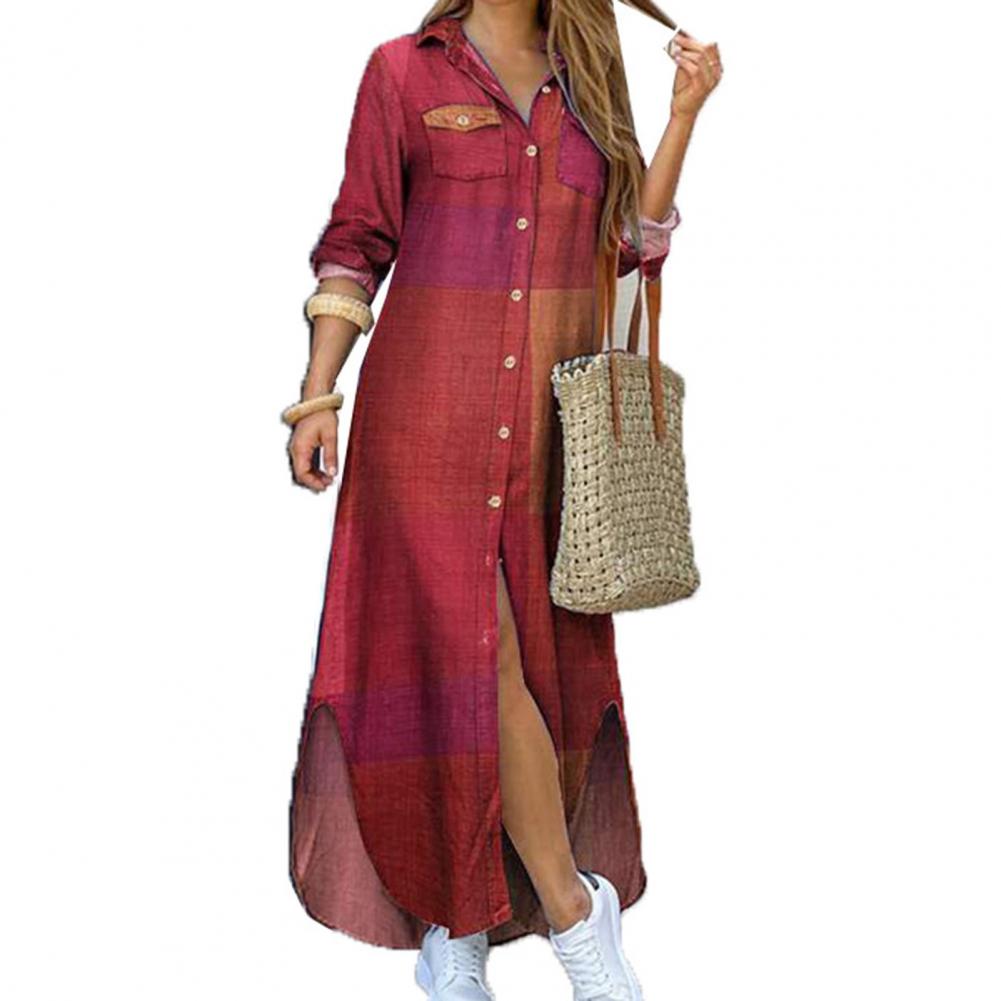 Fashion Women Long Sleeve Shirt Dress Single-breasted Printed Loose Maxi Shirt Dress for Party Long Dress Vestidos Summer Autumn