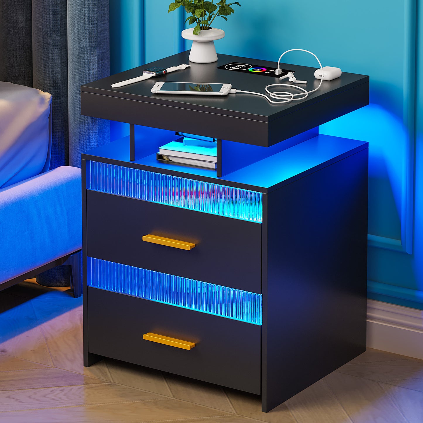 Bedroom Bedside Table With Charging Table - DOGNORGAL