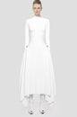 Diagonal Collar Asymmetric Simple Graceful Waist-controlled Long Sleeves Dress