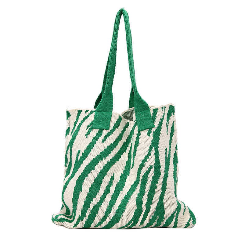 Tote New Large Capacity Single Shoulder Zebra Pattern Knitted Bag Women - DOGNORGAL