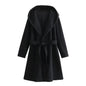 Women's Lace-up Waist Elegant Hooded Woolen Coat - DOGNORGAL