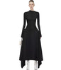 Diagonal Collar Asymmetric Simple Graceful Waist-controlled Long Sleeves Dress