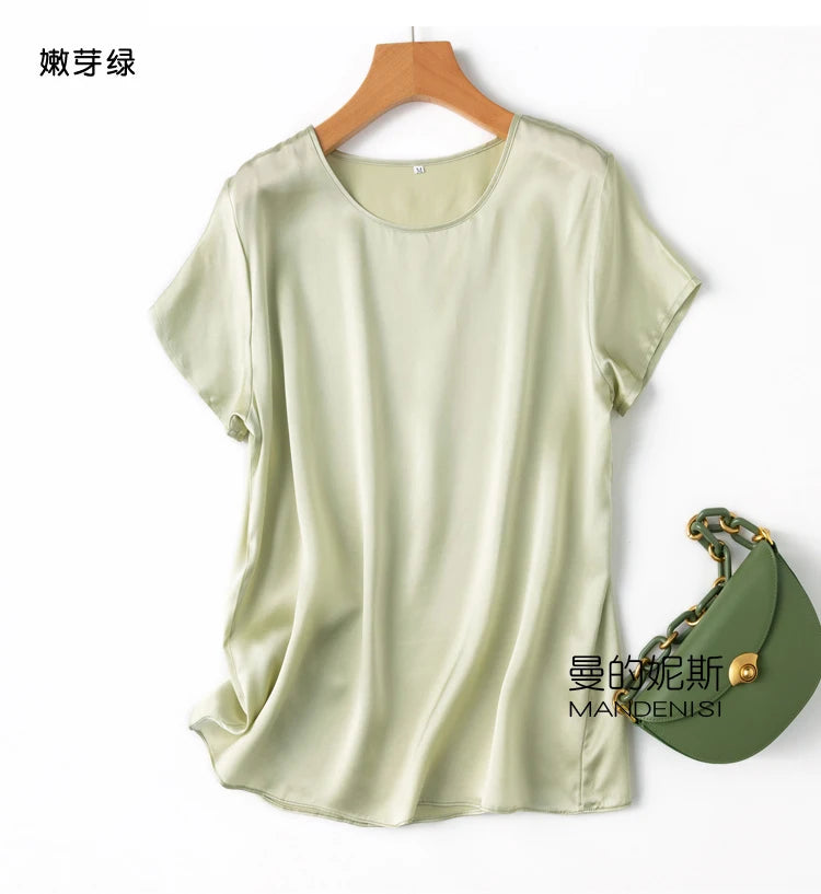 Tshirts For Women Silk Satin T-shirt Basic T-shirts Beautiful Women's Blouses Short Sleeve Summer Top One Piece Loose T Shirt