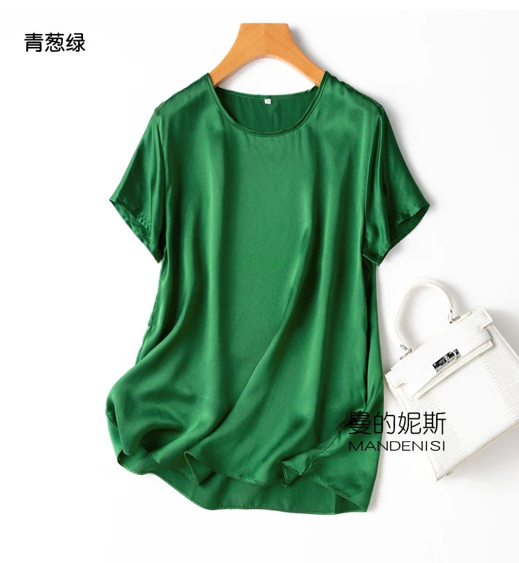 Tshirts For Women Silk Satin T-shirt Basic T-shirts Beautiful Women's Blouses Short Sleeve Summer Top One Piece Loose T Shirt