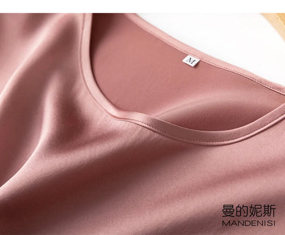 Tshirts For Women Silk Satin T-shirt Basic T-shirts Beautiful Women's Blouses Short Sleeve Summer Top One Piece Loose T Shirt