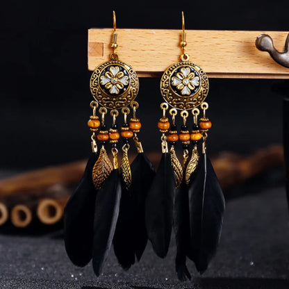 Boho Jewelry Ethnic Vintage Dream Catcher Feather Tassel Bohemian Women Earrings